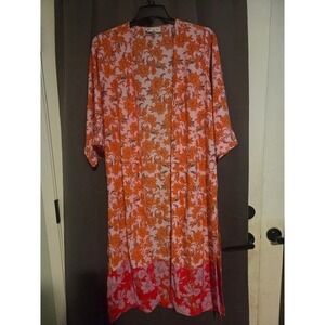 Jessica‎ Simpson Floral Kimono Duster, Women's Small/ Medium, Orange Pink White